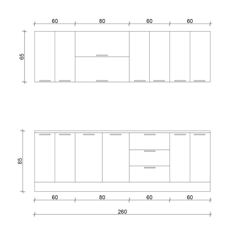 Bucatarie Londra MDF lucios, rosu cu alb optic, 2.6 m